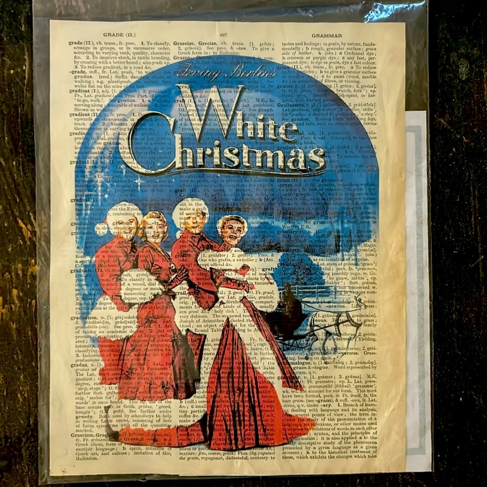 Handmade White Christmas print - Christmas, new in plastic sleeve!